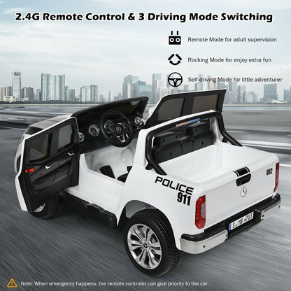 Licensed Mercedes Benz X Class RC 2-Seater Kids Police Car with Trunk - 12V
