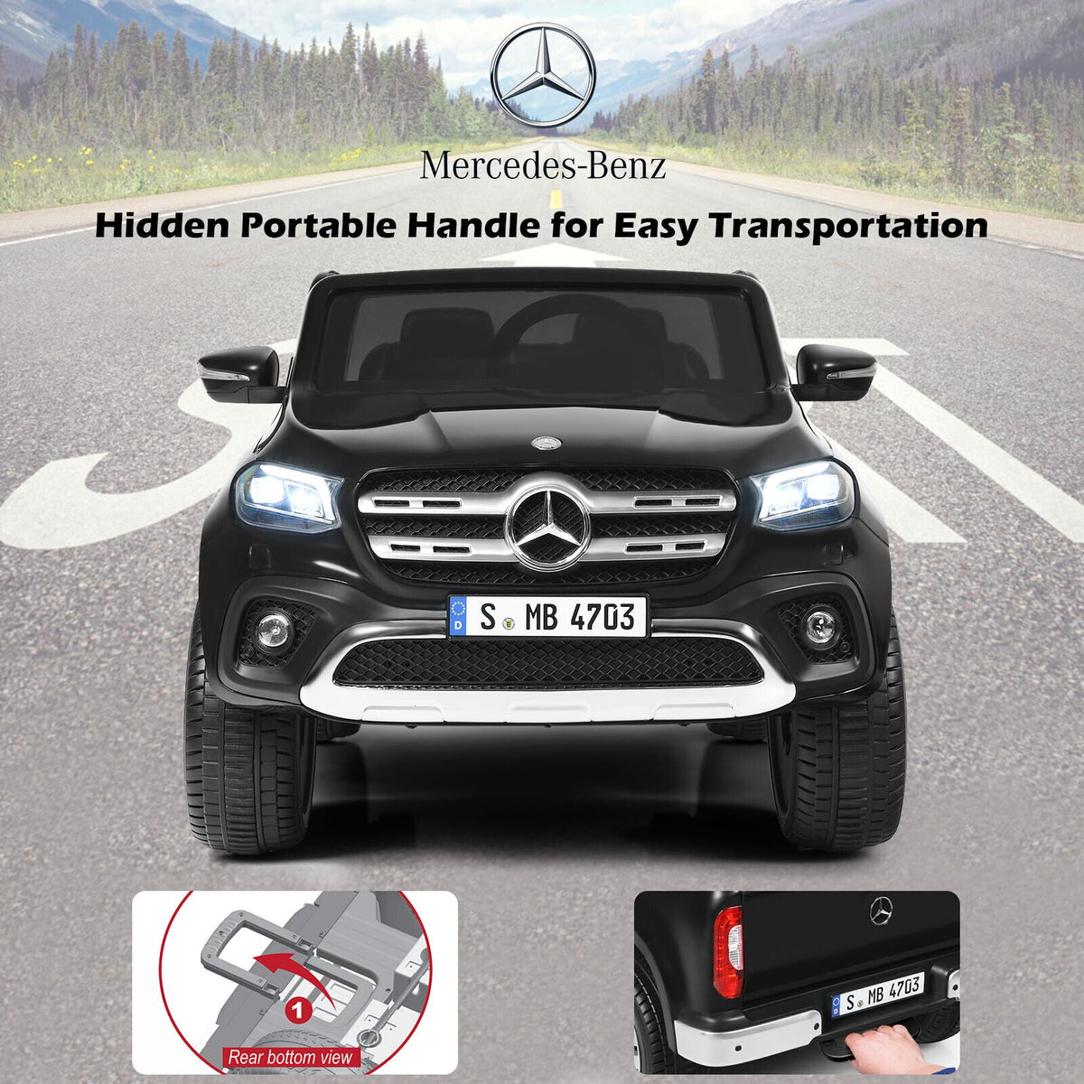 Licensed Mercedes Benz X Class RC 2-Seater Kids Ride On Car with Trunk - Black