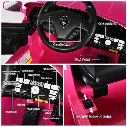 Licensed Pink Maserati GranCabrio 12V Ride On Car with Remote Control and Lights for Kids