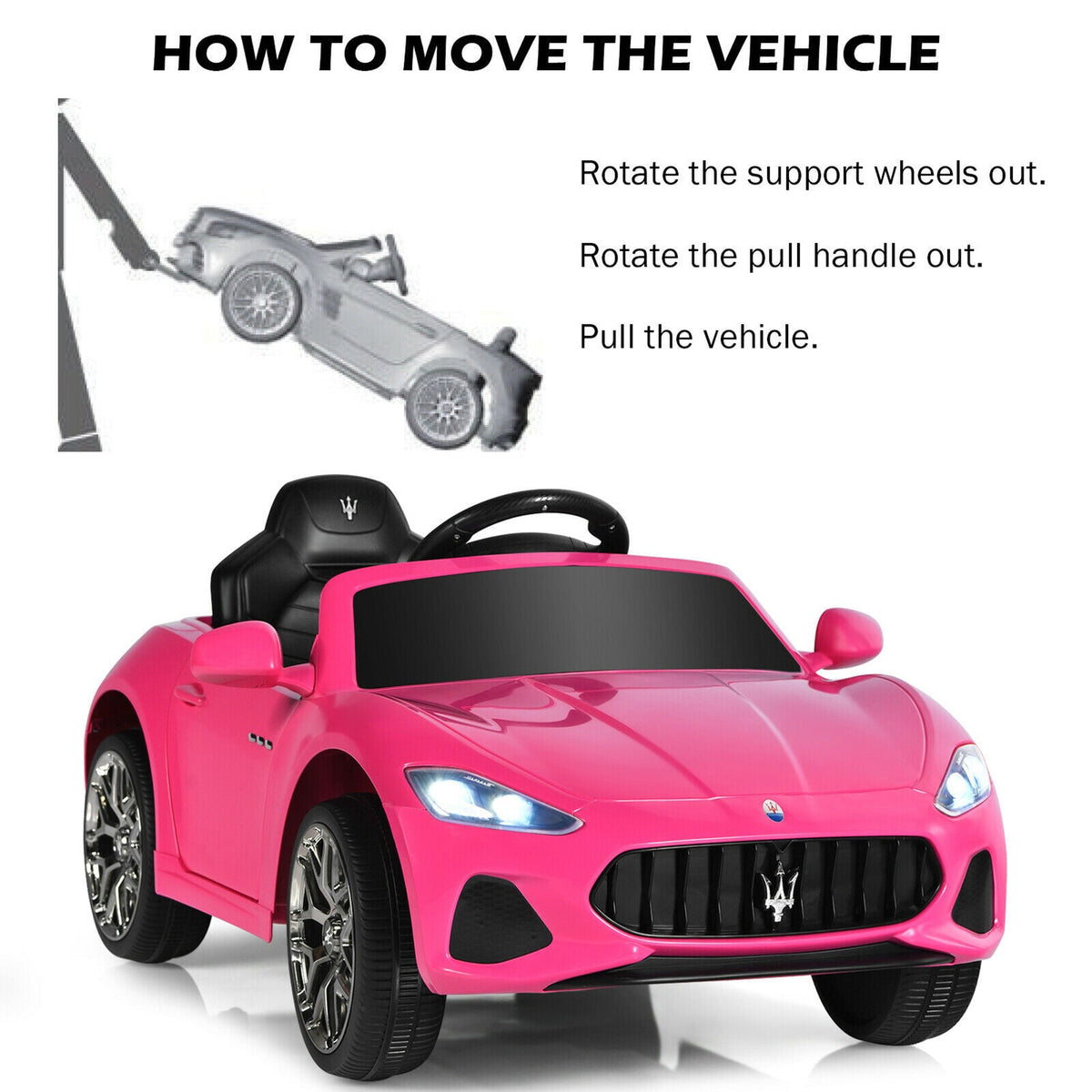 Licensed Pink Maserati GranCabrio 12V Ride On Car with Remote Control and Lights for Kids