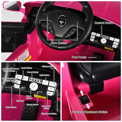 Licensed Pink Maserati GranCabrio Ride-On Car for Kids with Remote Control and Lights - 12V