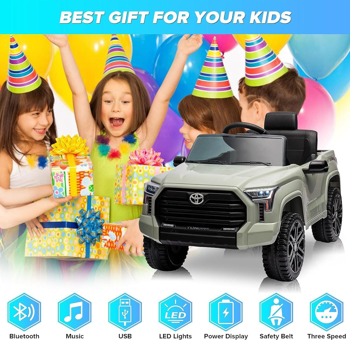 Licensed Toyota Tundra Pickup 12V Battery Powered Ride-On Truck for Kids