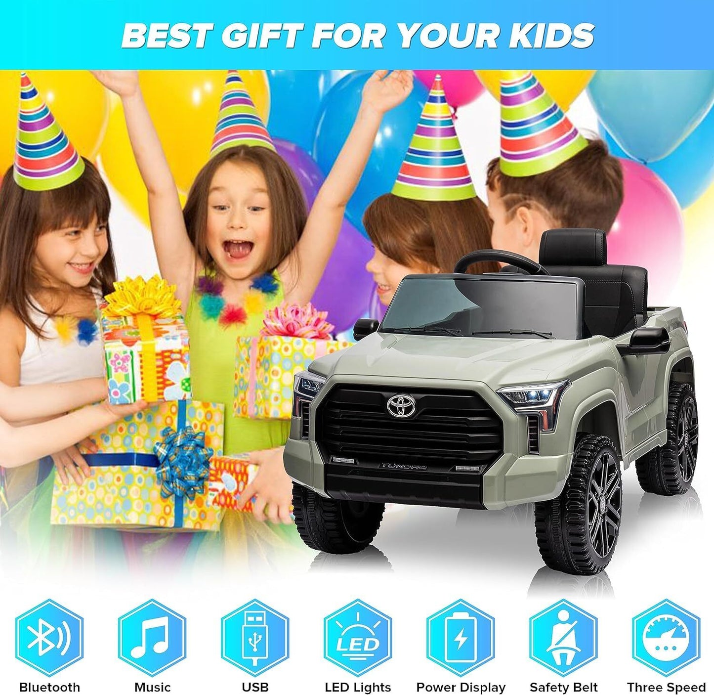 Licensed Toyota Tundra Pickup Electric Car for Kids - 12V 2-Seater Ride On Truck