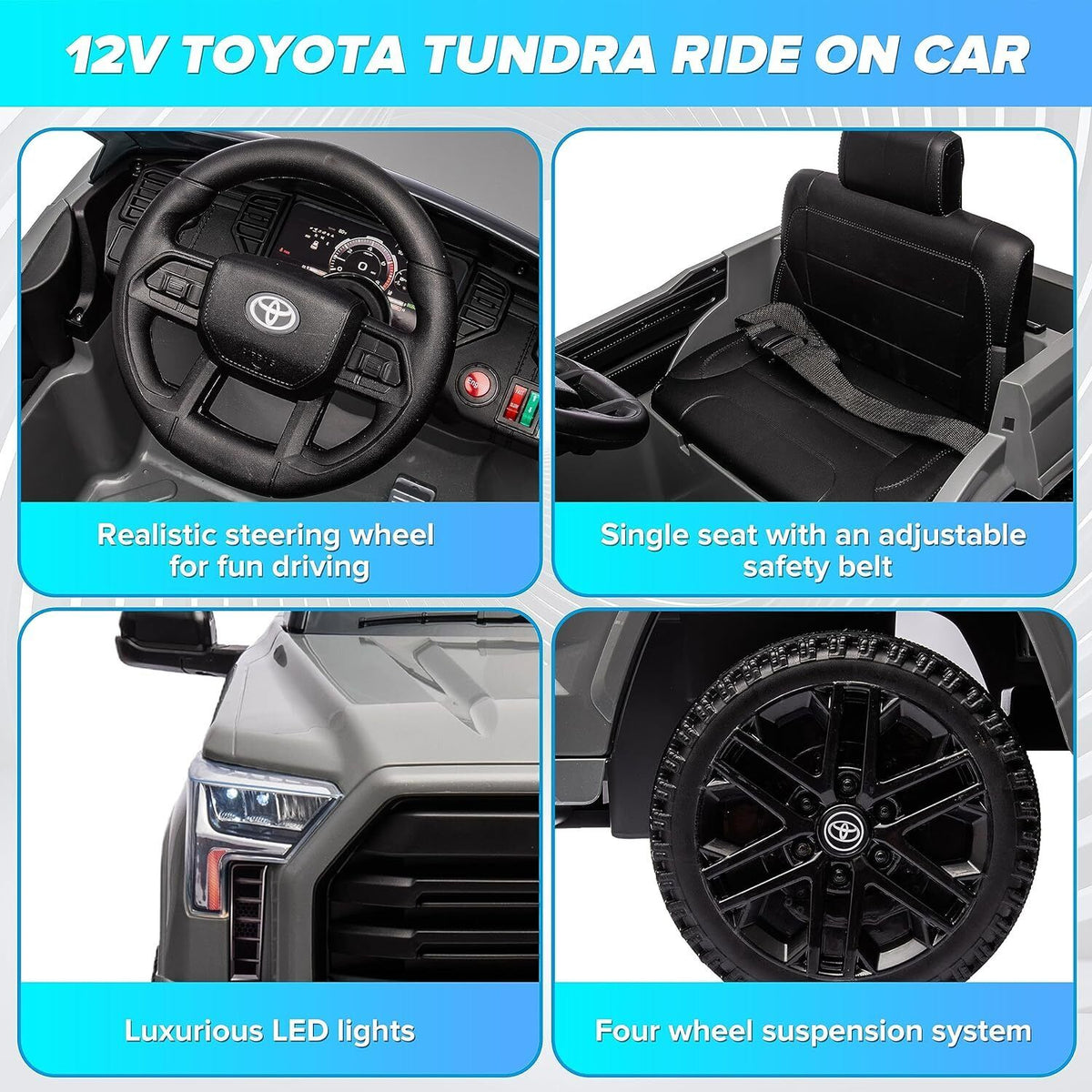 Licensed Toyota Tundra Pickup Electric Car for Kids - 12V 2-Seater Ride On Truck