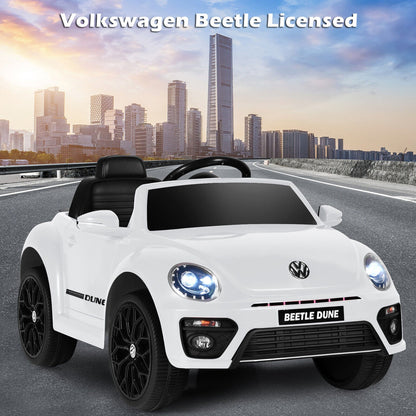 Licensed Volkswagen Beetle 12V Ride On Car for Kids with Music & Remote Control - White