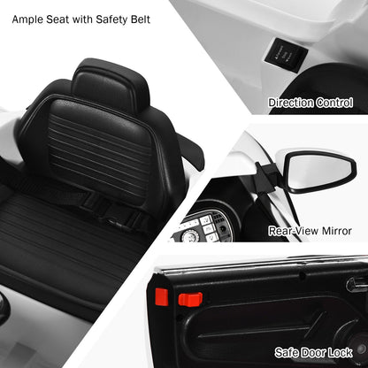 Licensed Volkswagen Beetle 12V Ride On Car for Kids with Remote Control and Music - White