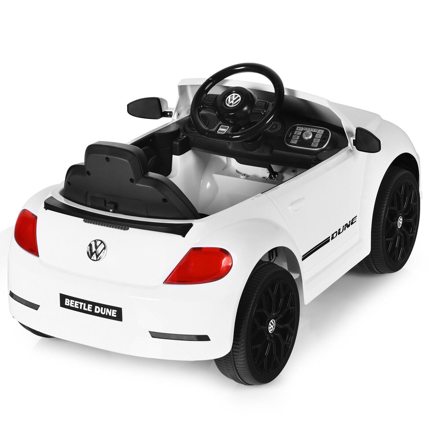 Licensed Volkswagen Beetle 12V Ride On Car for Kids with Remote Control and Music - White