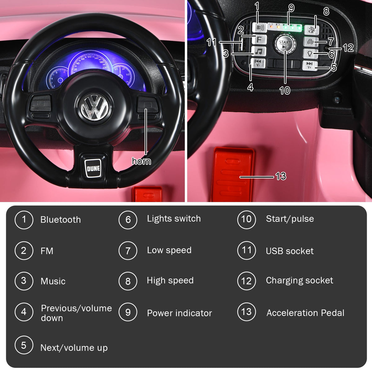 Licensed Volkswagen Beetle 12V Ride On Car with Remote Control and Music for Kids