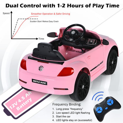 Licensed Volkswagen Beetle 12V Ride On Car with Remote Control and Music for Kids