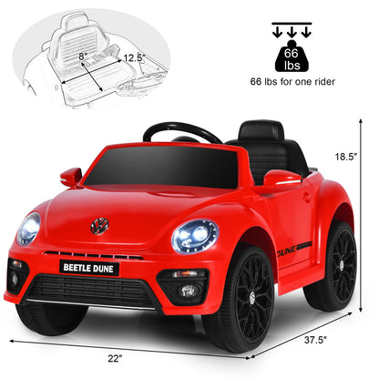 Licensed Volkswagen Beetle 12V Ride On Car with Remote Control and Music for Kids