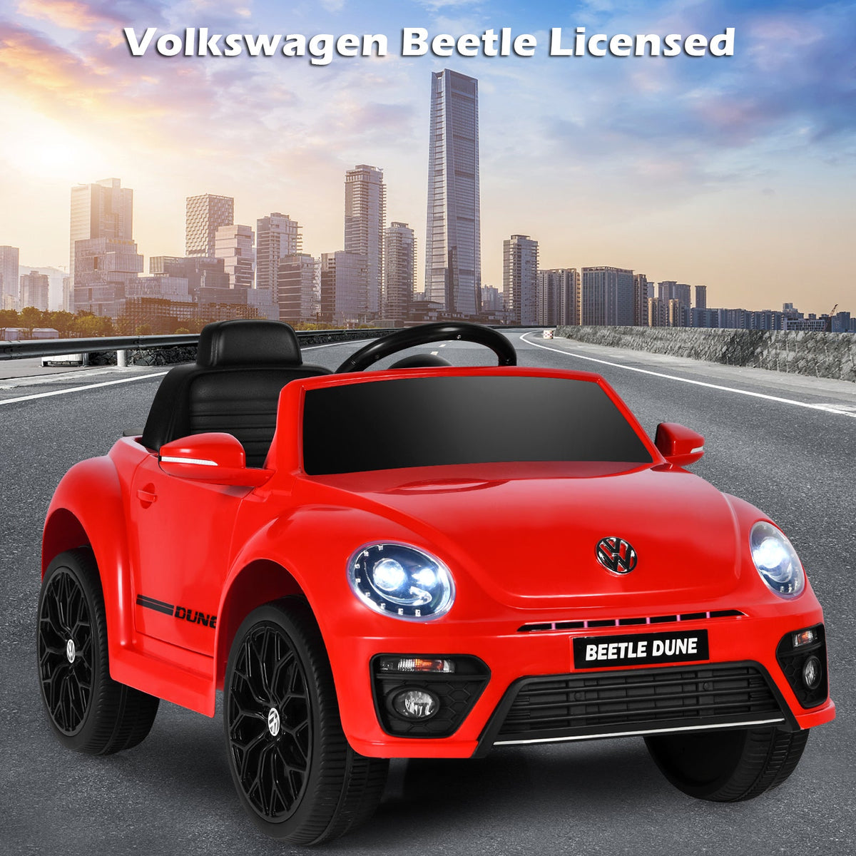 Licensed Volkswagen Beetle 12V Ride On Car with Remote Control and Music for Kids