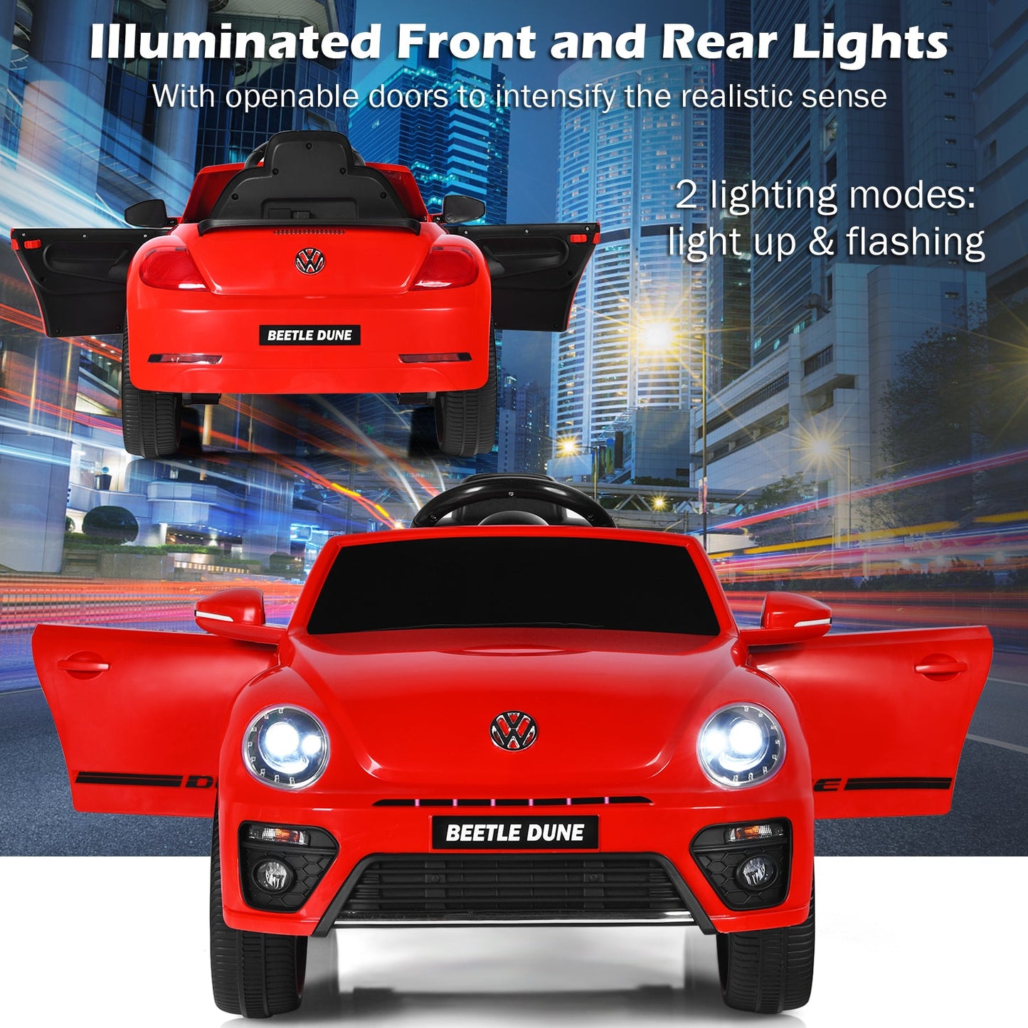 Licensed Volkswagen Beetle 12V Ride On Car with Remote Control and Music for Kids