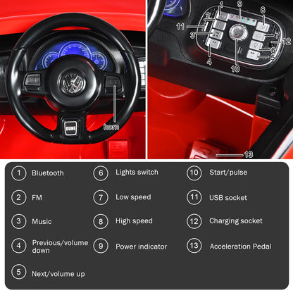 Licensed Volkswagen Beetle 12V Ride On Car with Remote Control and Music for Kids