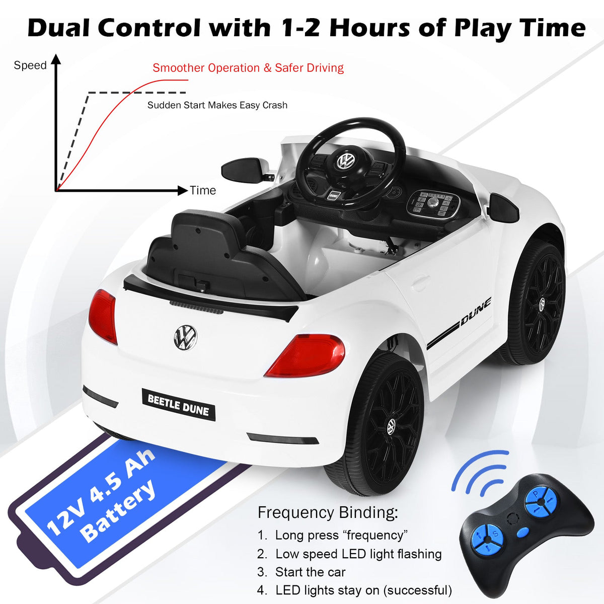 Licensed Volkswagen Beetle 12V Ride On Car with Remote Control and Music for Kids