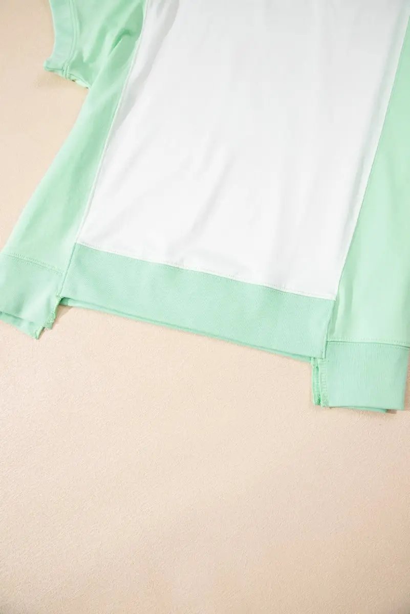 T-Shirts Women's T-Shirt - Green Colorblock Exposed Seam - Casual Summer Tee