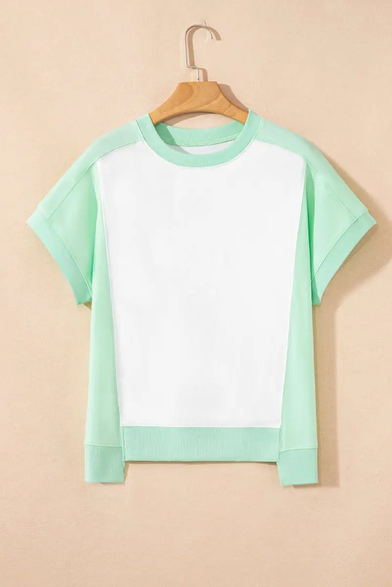 T-Shirts Women's T-Shirt - Green Colorblock Exposed Seam - Casual Summer Tee