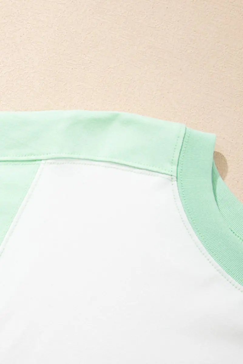 T-Shirts Women's T-Shirt - Green Colorblock Exposed Seam - Casual Summer Tee
