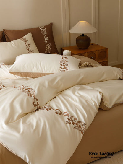 Lily of the Valley Embroidered Silky Bedding Set / Cream