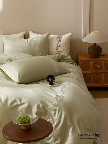 Lily of the Valley Embroidered Silky Bedding Set / Cream