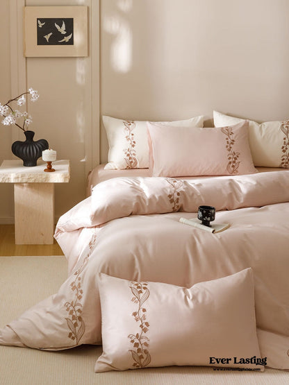 Lily of the Valley Embroidered Silky Bedding Set / Green