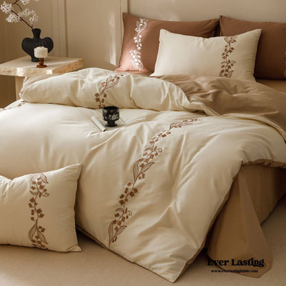 Lily of the Valley Embroidered Silky Bedding Set / Pink