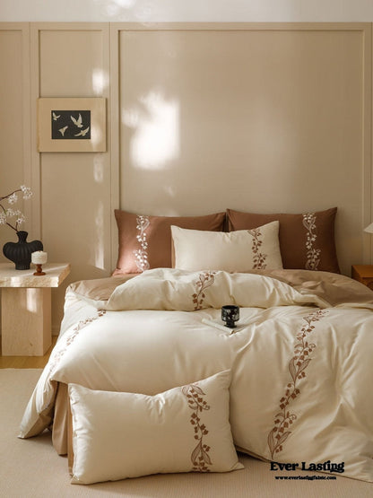 Lily of the Valley Embroidered Silky Bedding Set / Pink