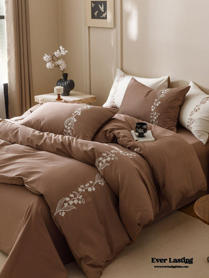 Lily of the Valley Embroidered Silky Bedding Set / Pink