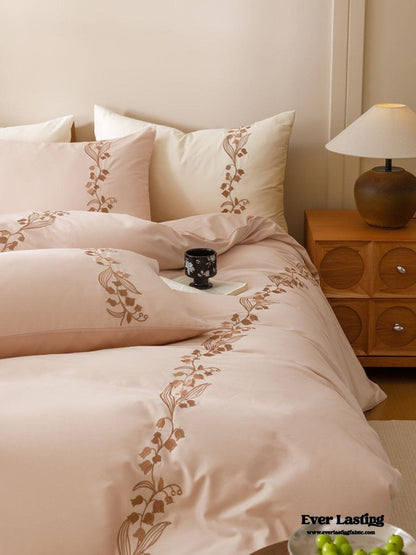 Lily of the Valley Embroidered Silky Bedding Set / Purple