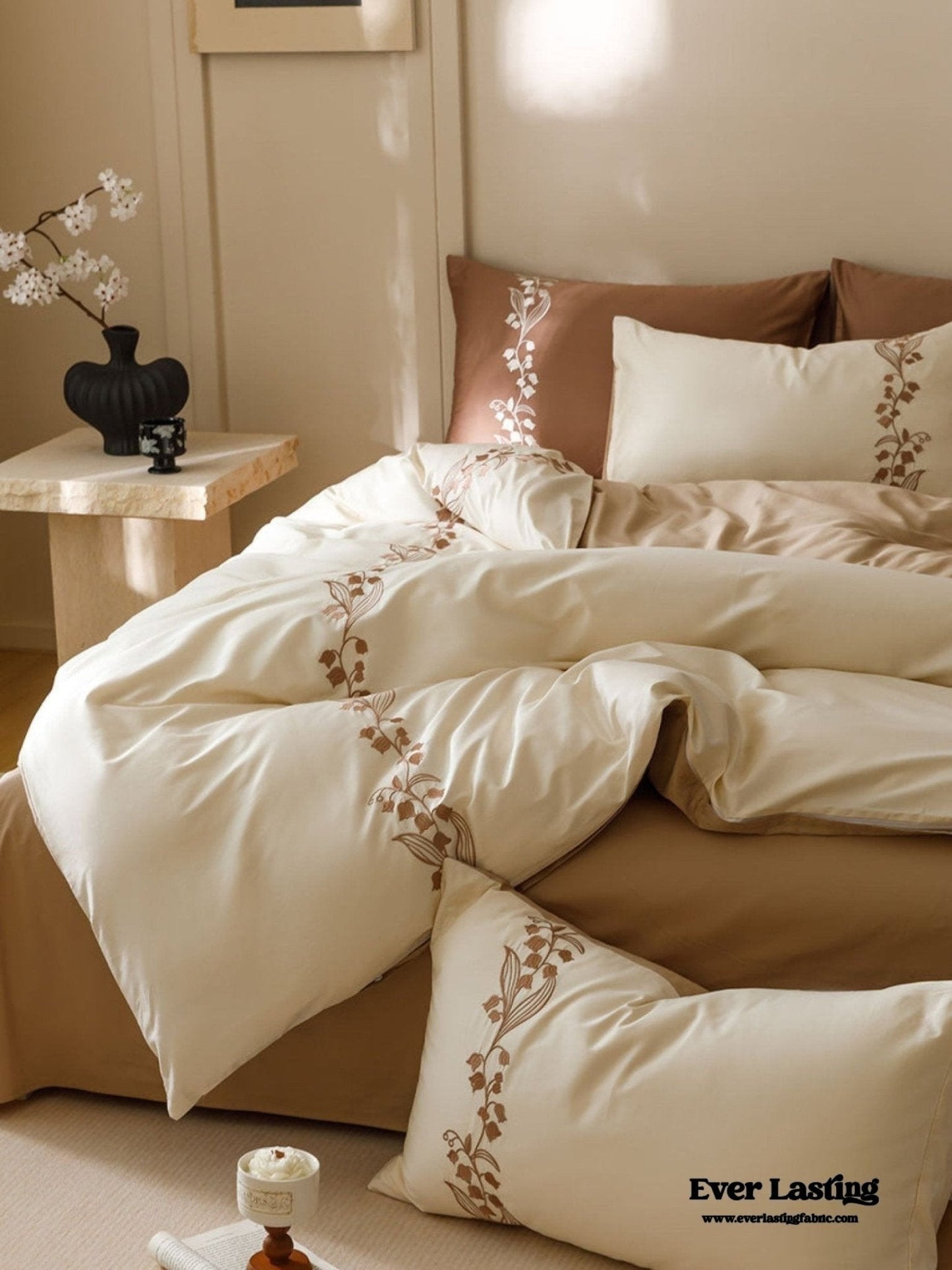 Lily of the Valley Embroidered Silky Bedding Set / Purple