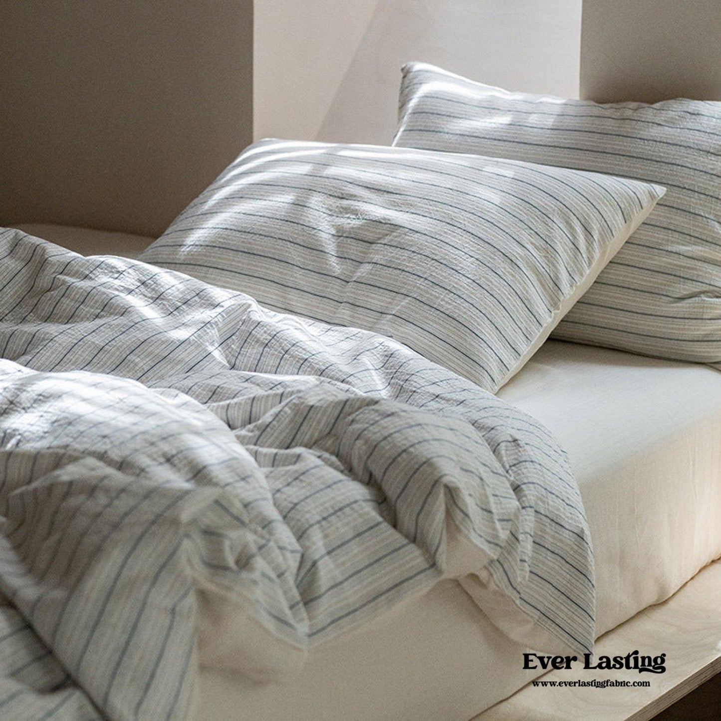 Lina Minimalist White Striped Bedding Set