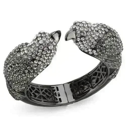 LO4333 Ruthenium Brass Bangle – Multi-Color Crystal Statement Piece