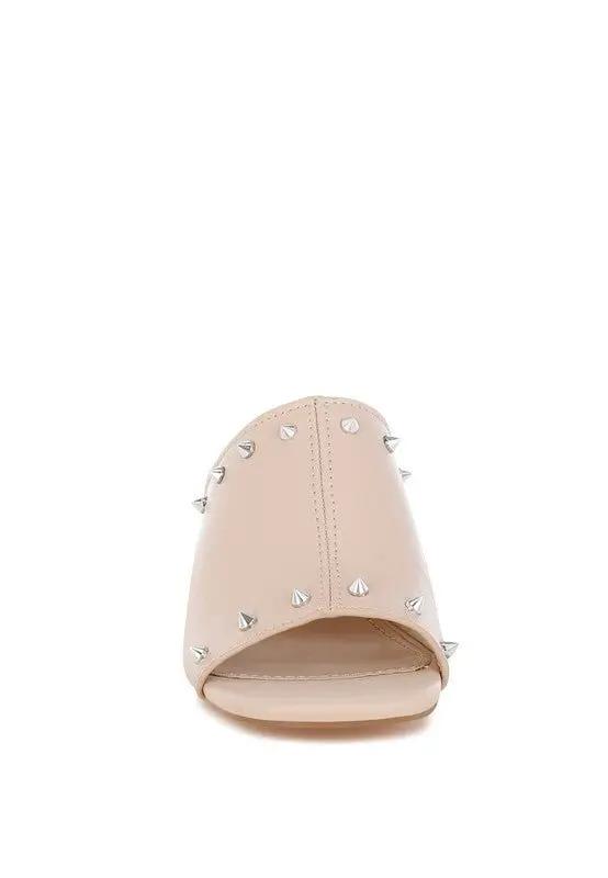Shoes Rag Company Lomela Stud Embellished Block Heel Mules for Casual Wear