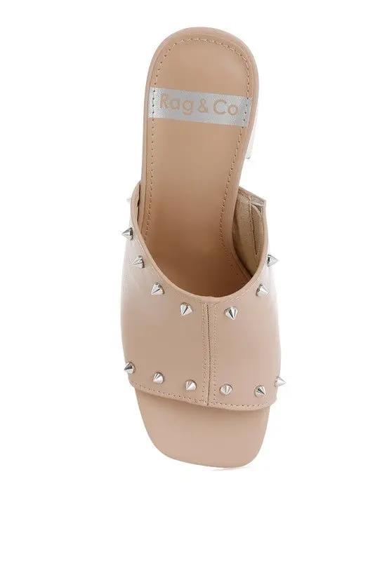 Shoes Rag Company Lomela Stud Embellished Block Heel Mules for Casual Wear