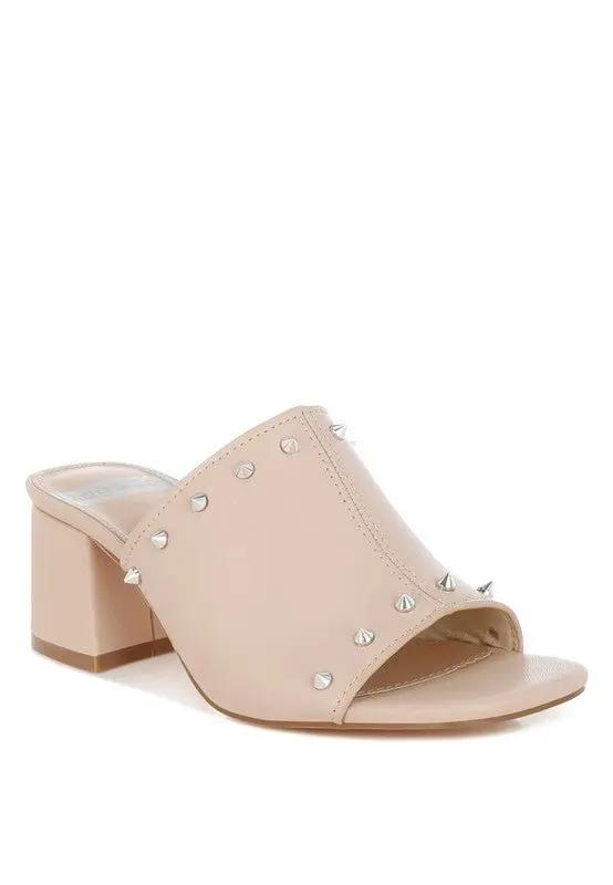 Shoes Rag Company Lomela Stud Embellished Block Heel Mules for Casual Wear