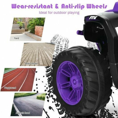 Long-Lasting 12V Kids Electric ATV Quad Ride On Car with LED Light-Purple