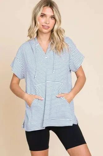 Accessories Love Salve Culture Code Full Size Striped Hooded Top