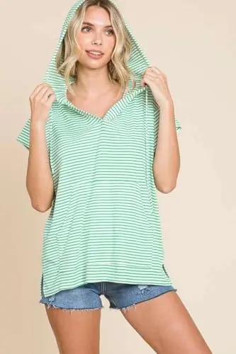 Accessories Love Salve Culture Code Full Size Striped Hooded Top