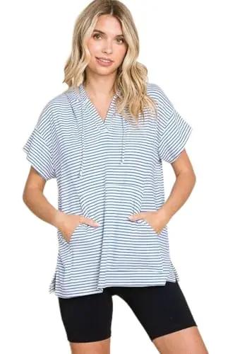 Accessories Love Salve Culture Code Full Size Striped Hooded Top