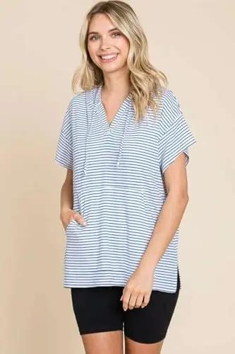 Accessories Love Salve Culture Code Full Size Striped Hooded Top