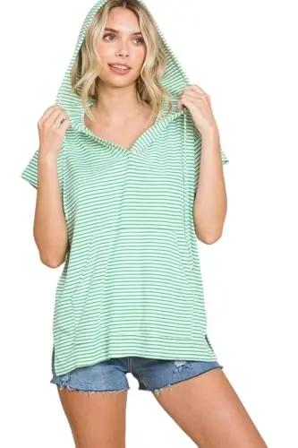 Accessories Love Salve Culture Code Full Size Striped Hooded Top