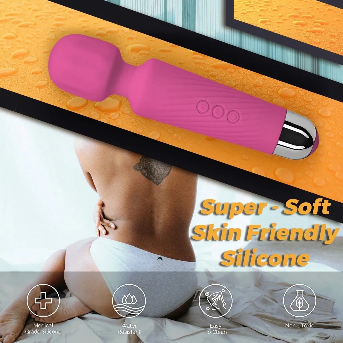 3 Colors Rechargeable 20 Speed Handheld Massager Vibrator Wand Vibrating Massager