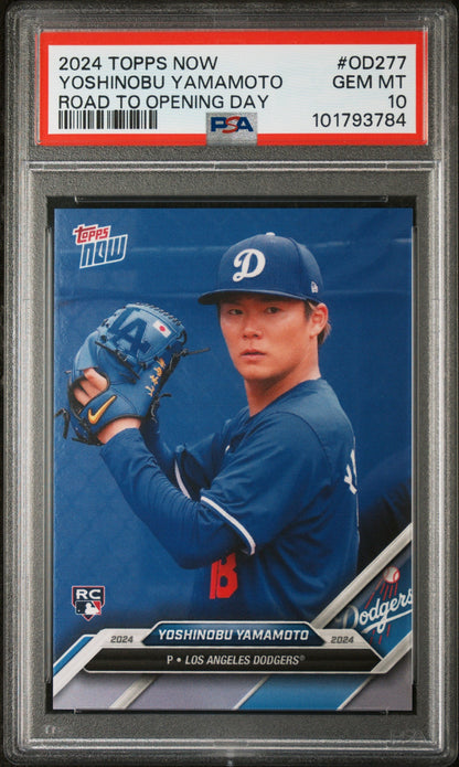 Graded 2024 Topps Now Yoshinobu Yamamoto #OD277 Road to Opening Day Rookie RC Baseball Card PSA 10 Gem Mint