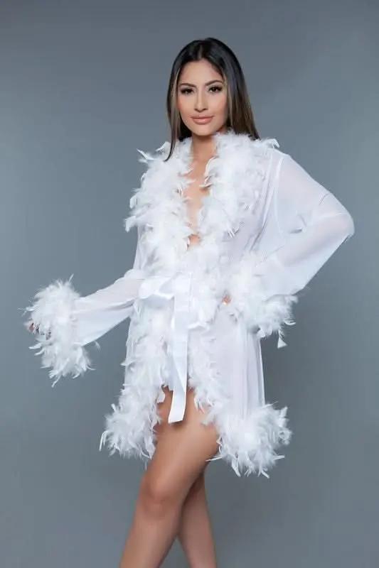 T-Shirts Premium BE WICKED Lux Robe - Elegant White, One Size Fits Most, Comfortable & Stylish Loungewear