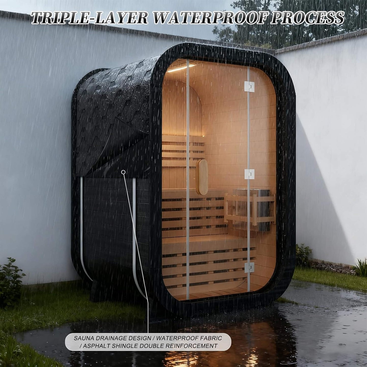 Thermora Lund Luxury 2-Person Outdoor Spruce Wood Cube Sauna Kit With 4.5KW Electric Stove (SAK74290)