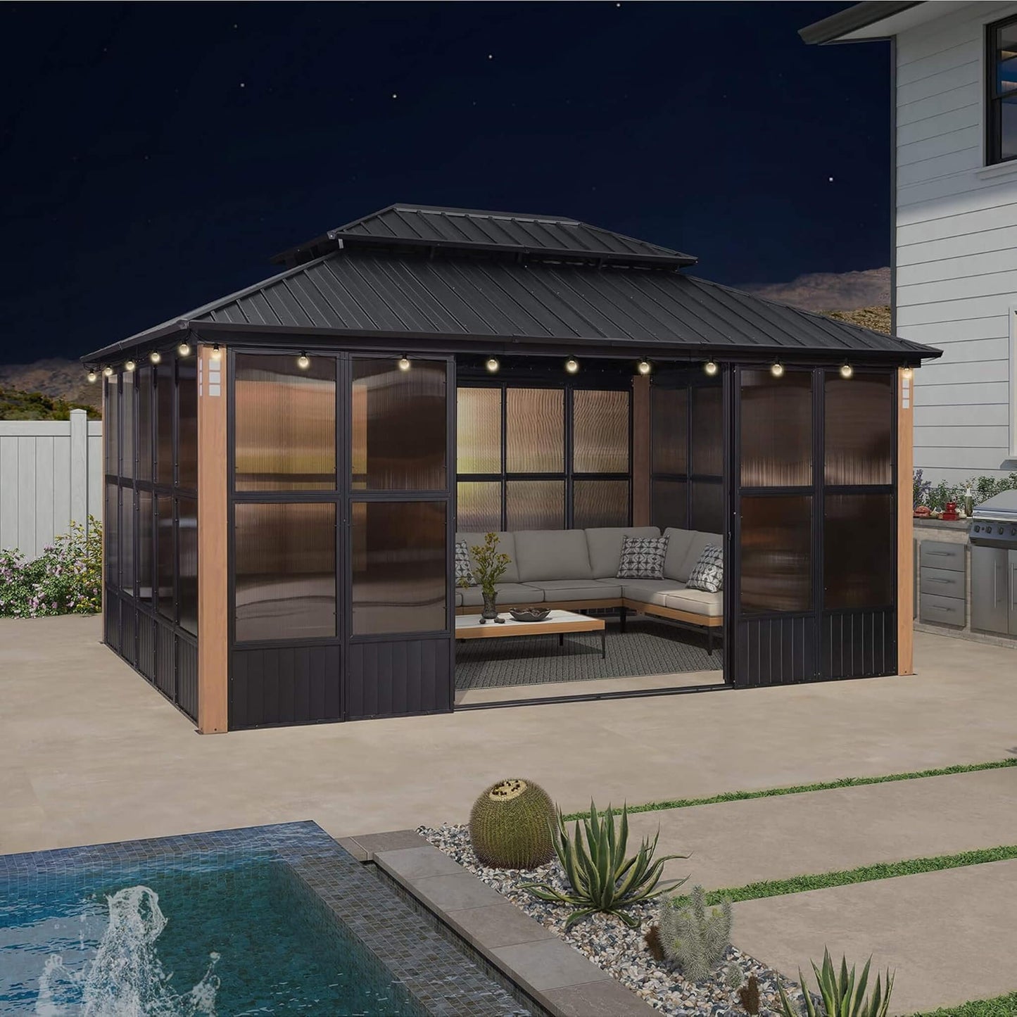 Alora Oasis Luxury Heavy-Duty Hardtop Sunroom With Aluminum Frame And LED Lights (SAK79102)