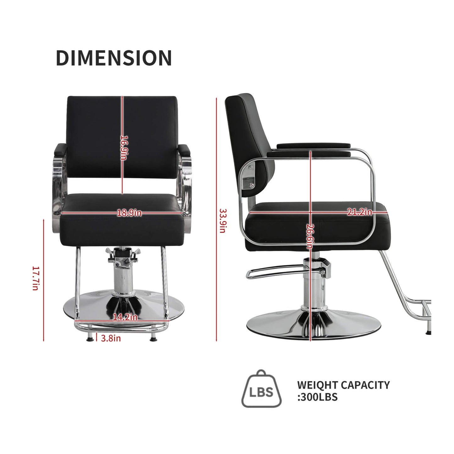 Luxury Height-Adjustable Barber Chair With 360-Degree Swivel (SAK64103)