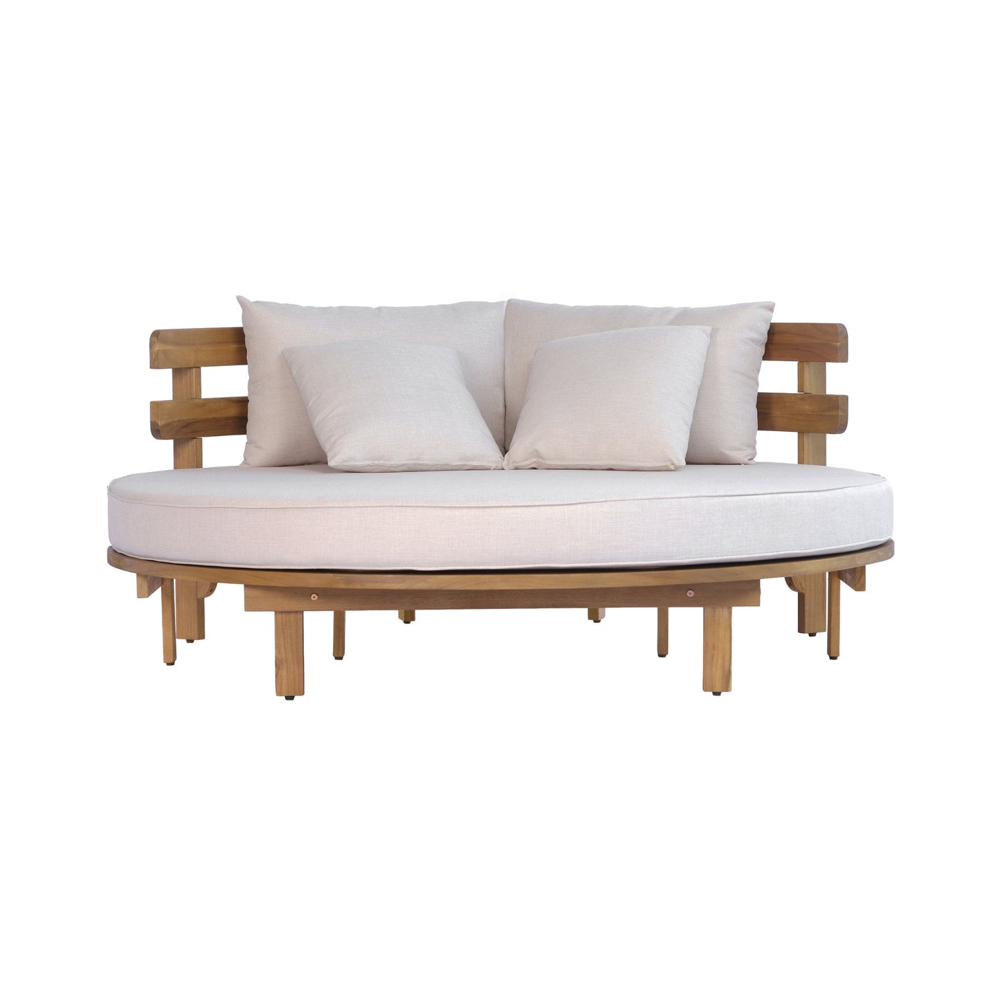 Alora Luxury Outdoor Acacia Wood Round Daybed With Cushions And Pillows (SAK40613)