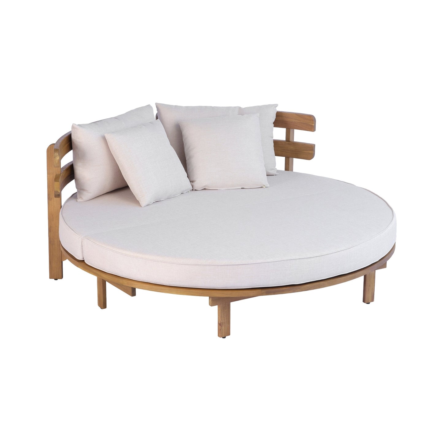 Alora Luxury Outdoor Acacia Wood Round Daybed With Cushions And Pillows (SAK40613)
