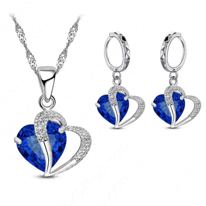 Luxury Women 925 Sterling Silver Cubic Zircon Necklace Pendant Earrings Sets Cartilage Piercing Jewelry Wedding Heart Design