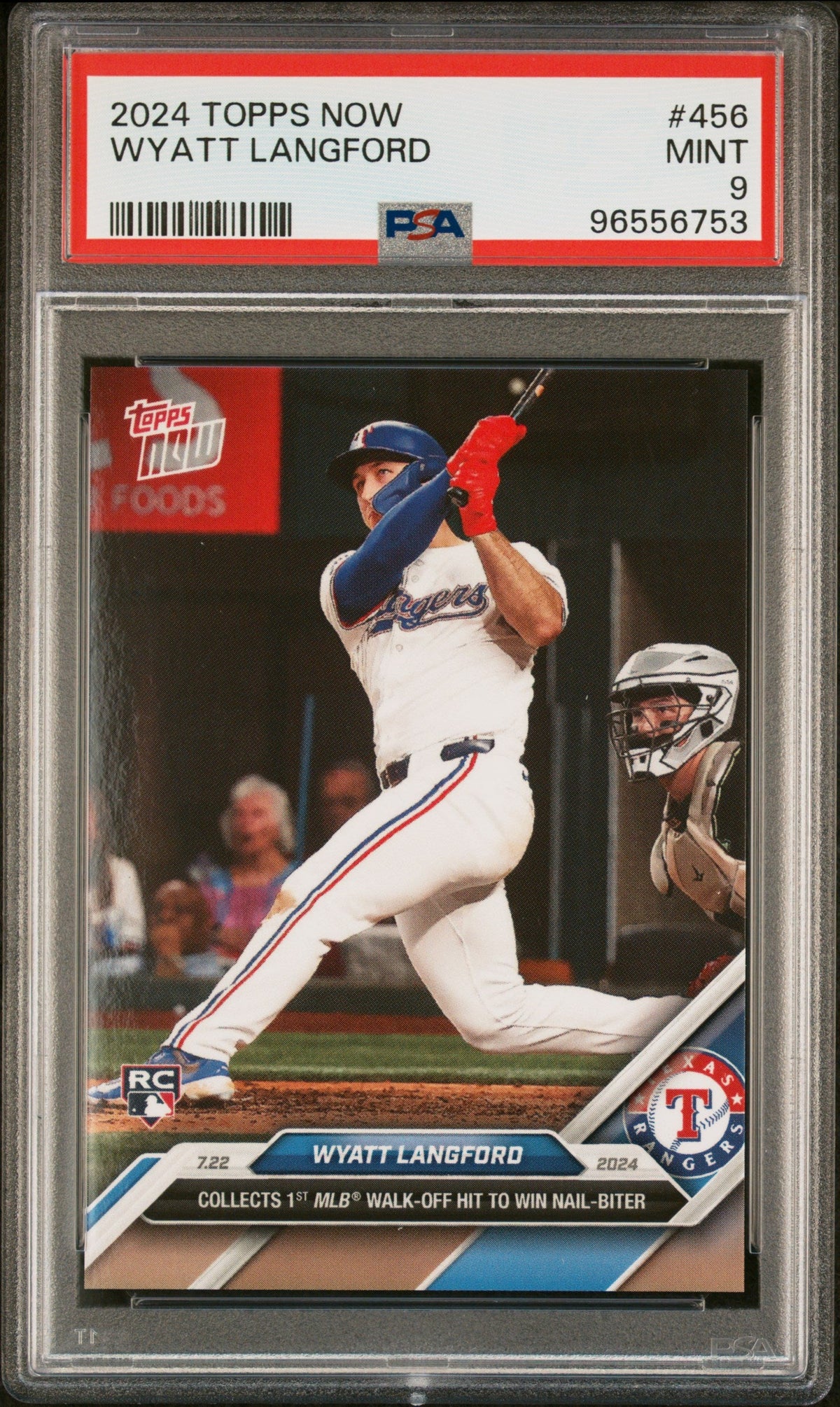 Graded 2024 Topps Now Wyatt Langford #456 Rookie RC Baseball Card PSA 9 Mint